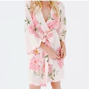 Plum Pretty Sugar Pink Floral Wrap Robe – Lightweight Kimono Bathrobe